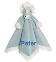 Nusseklud med navn broderet på Dino i farven teal.